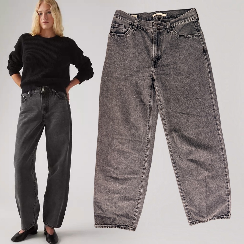 Levis Jeans Baggy Dad Washed Black Charcoal Size 26